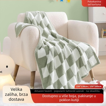 Kockasti geometrijski pokrivač, nordijski stil, pleteni pliš pokrivač, poliester, 300–499 g