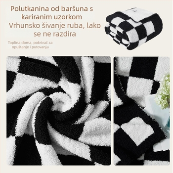 Kockasti geometrijski pokrivač, nordijski stil, pleteni pliš pokrivač, poliester, 300–499 g