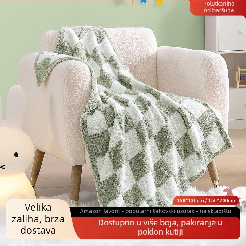 Kockasti geometrijski pokrivač, nordijski stil, pleteni pliš pokrivač, poliester, 300–499 g