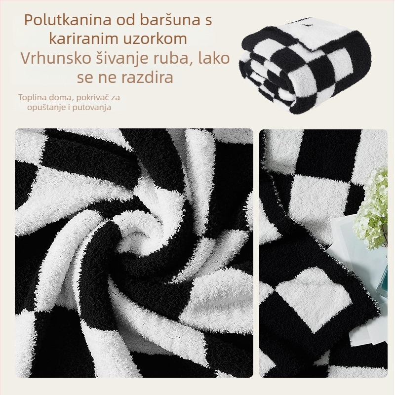 Kockasti geometrijski pokrivač, nordijski stil, pleteni pliš pokrivač, poliester, 300–499 g