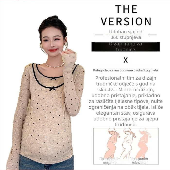 QYQY Trudnički top s dugim rukavima, uzorak Nebula s točkicama, okrugli izrez, chenille pamuk mješavina (<30% pamuka), ležerni japansko-korejski stil