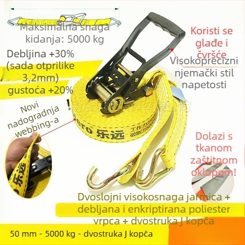 Napinjač za teret s dvostrukim kukama – Model LVTDR-HH; Materijal: visokoučinkoviti poliester; Primjena: vezanje i jačanje tereta