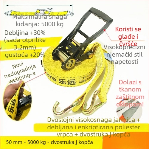 Napinjač za teret s dvostrukim kukama – Model LVTDR-HH; Materijal: visokoučinkoviti poliester; Primjena: vezanje i jačanje tereta