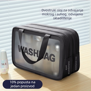 Torba za kozmetiku s odjelom za mokro i suho, vodootporna, velika kapaciteta, kockastog oblika, PU+PVC materijal