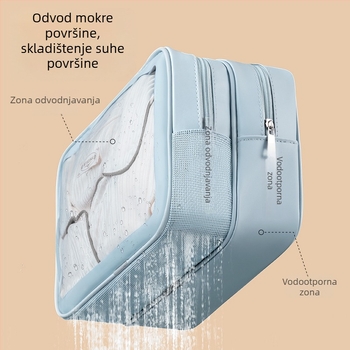 Torba za kozmetiku s odjelom za mokro i suho, vodootporna, velika kapaciteta, kockastog oblika, PU+PVC materijal