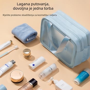 Torba za kozmetiku s odjelom za mokro i suho, vodootporna, velika kapaciteta, kockastog oblika, PU+PVC materijal