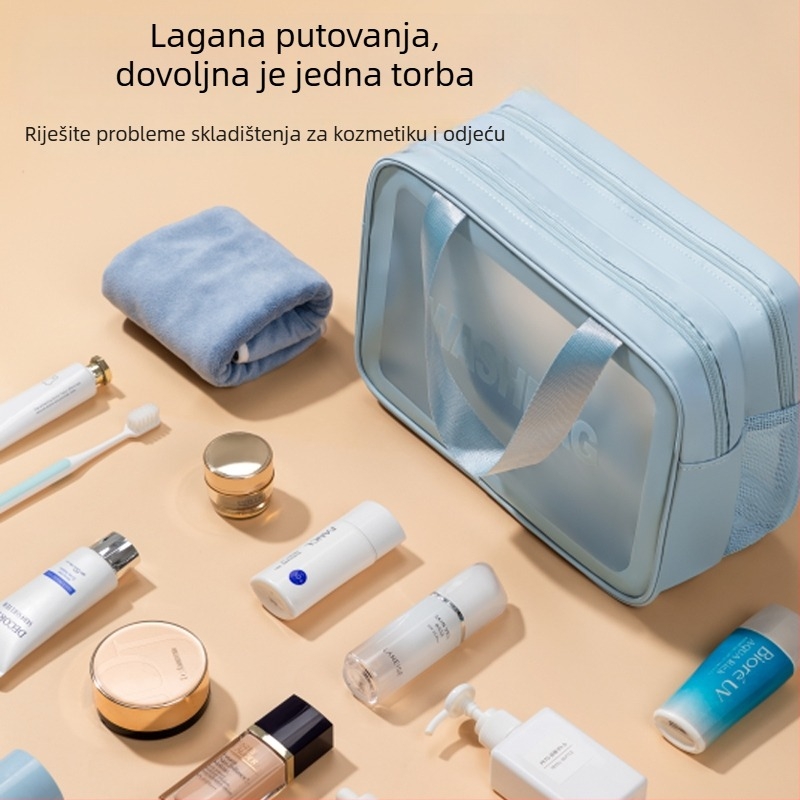 Torba za kozmetiku s odjelom za mokro i suho, vodootporna, velika kapaciteta, kockastog oblika, PU+PVC materijal
