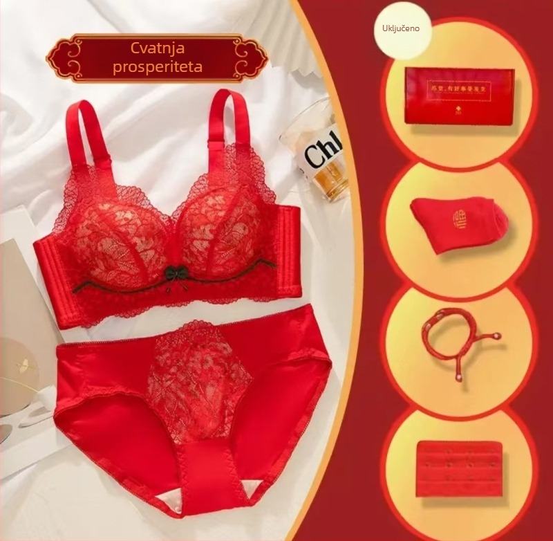 Vjenčani set donjeg rublja u tradicionalnom kineskom stilu, bez čeličnih prstenova; šalica 3/4; oblikovana čašica: tanka na vrhu, debela na dnu; čvrste dvostruke naramenice; stražnje četiri reda kukica.