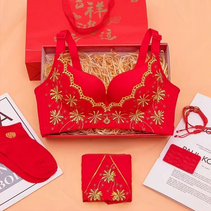 Vjenčani set donjeg rublja u tradicionalnom kineskom stilu, bez čeličnih prstenova; šalica 3/4; oblikovana čašica: tanka na vrhu, debela na dnu; čvrste dvostruke naramenice; stražnje četiri reda kukica.