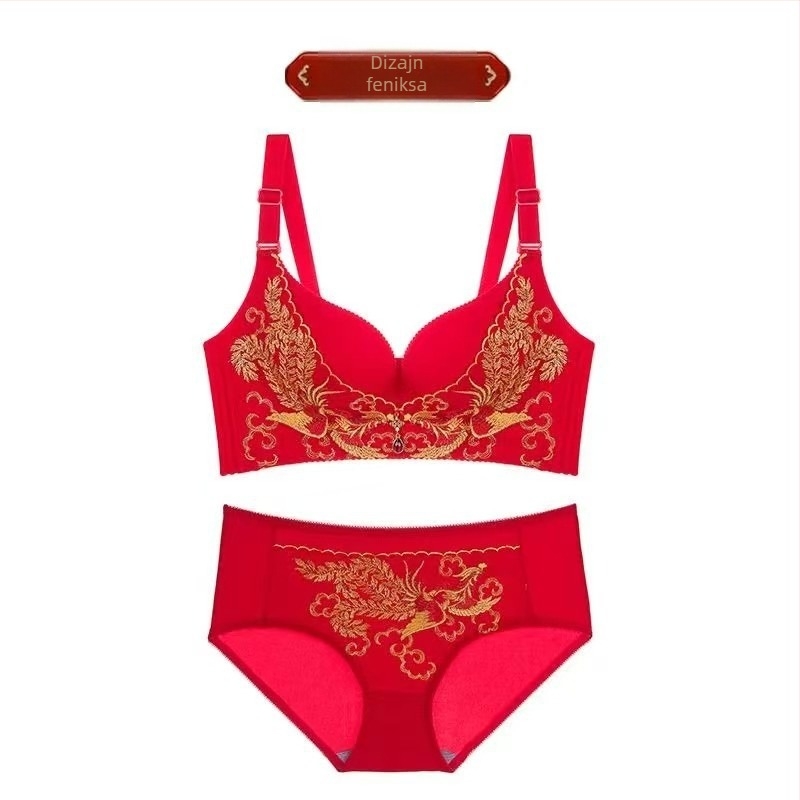 Vjenčani set donjeg rublja u tradicionalnom kineskom stilu, bez čeličnih prstenova; šalica 3/4; oblikovana čašica: tanka na vrhu, debela na dnu; čvrste dvostruke naramenice; stražnje četiri reda kukica.