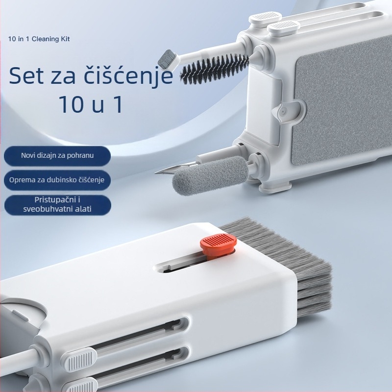 Deset u jednom multi-funkcionalni set za čišćenje elektronike — ABS, flanel i metalni dijelovi; težina 100 g; OEM obrada; mogućnost tiskanja logotipa.