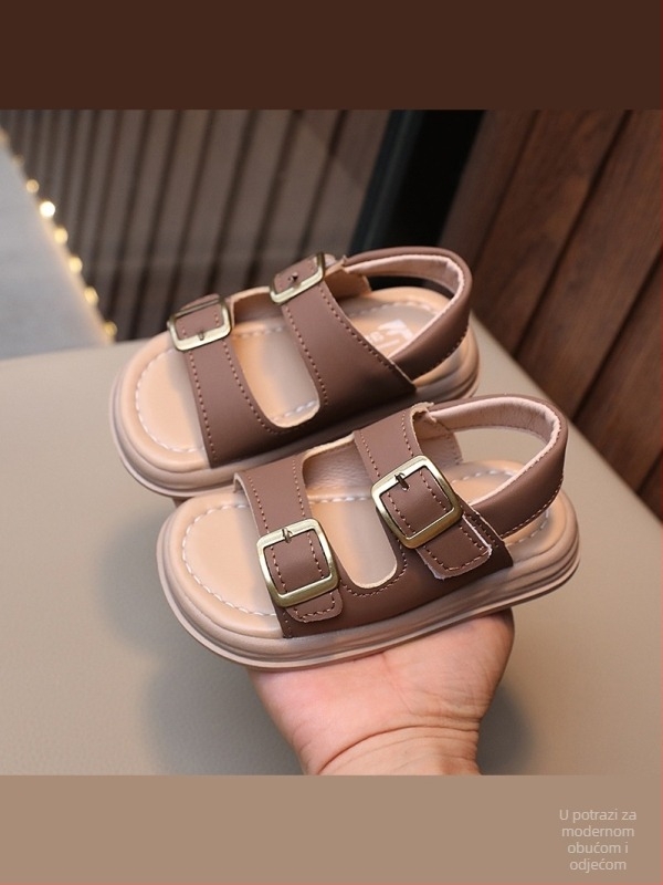 Dječje papuče za plažu - unisex, gornji dio od sintetičke kože, gumena potplat, zatvaranje na Velcro, vintage stil, ljeto 2025