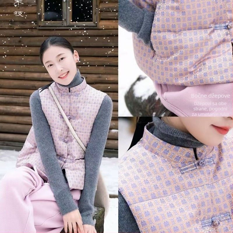 Ženski gornji dio s punom od down-pamuka, jacquard izvezen, opušten kroj, okrugli izrez, zima 2025, tkanina od pamuka s 50–70% poliestera