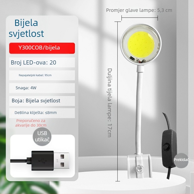 Klip LED svjetlo za akvarij, USB napajanje, 4W/7W, ABS plast, osvjetljenje biljaka u akvariju