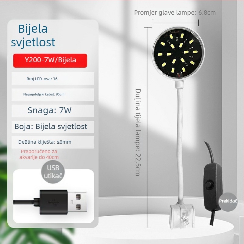 Klip LED svjetlo za akvarij, USB napajanje, 4W/7W, ABS plast, osvjetljenje biljaka u akvariju