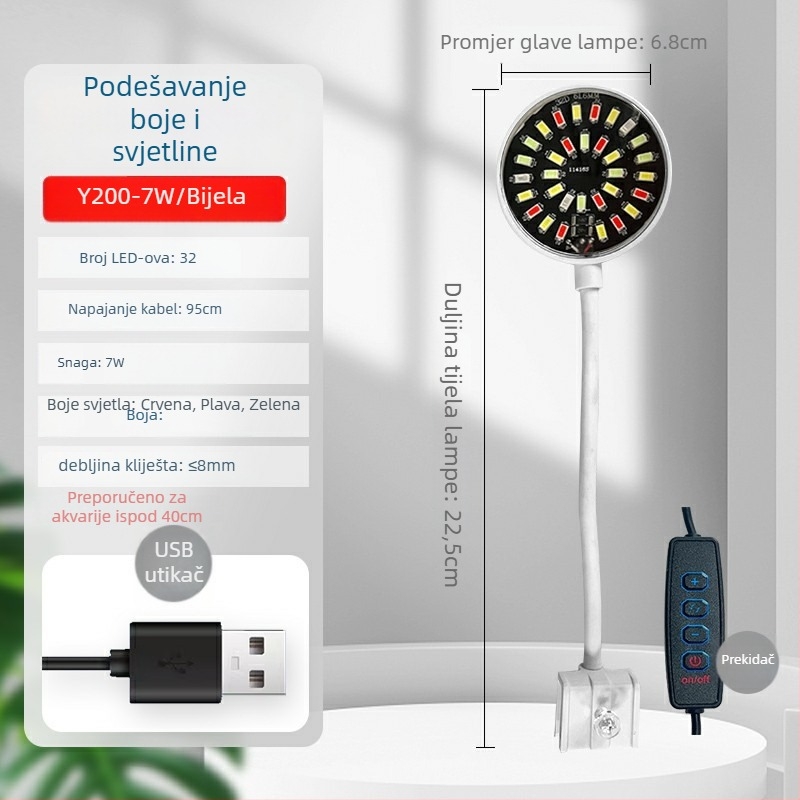 Klip LED svjetlo za akvarij, USB napajanje, 4W/7W, ABS plast, osvjetljenje biljaka u akvariju