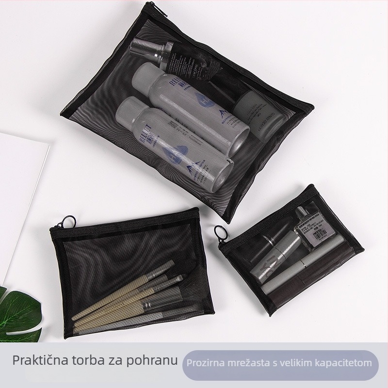 Najlon torbica za šminku, prozračni mrežasti dizajn, trodijelni putni set sa zatvaračem