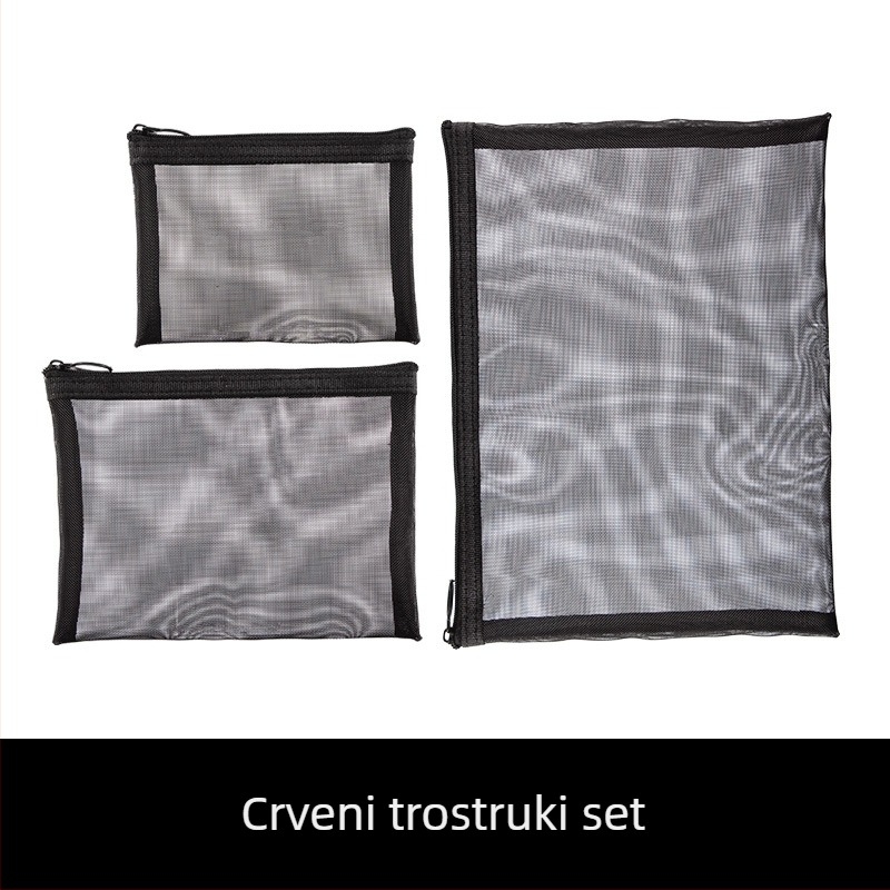 Najlon torbica za šminku, prozračni mrežasti dizajn, trodijelni putni set sa zatvaračem