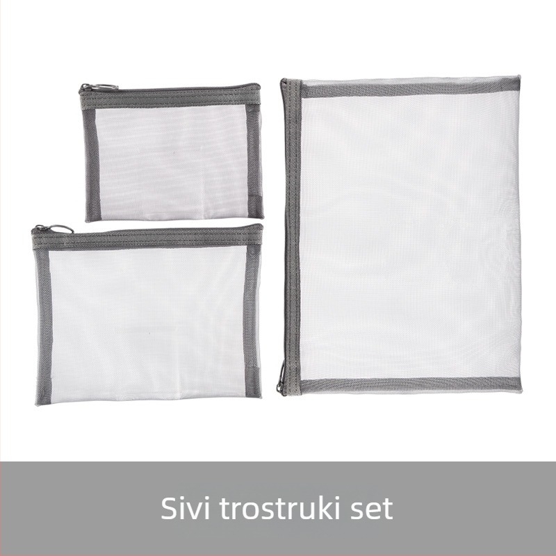 Najlon torbica za šminku, prozračni mrežasti dizajn, trodijelni putni set sa zatvaračem