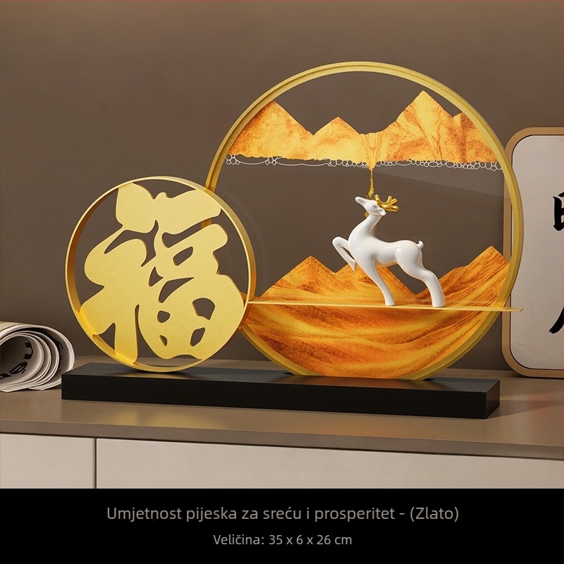 3D slika s tekućim pijeskom, novi kineski stil sreće i prosperiteta, ručni rad od smole za uredski dekor