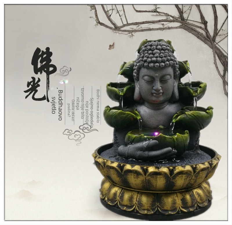 Buddha figura od smole s vodnim pejzažem, kineski stil, proces smole, kartonsko pakiranje