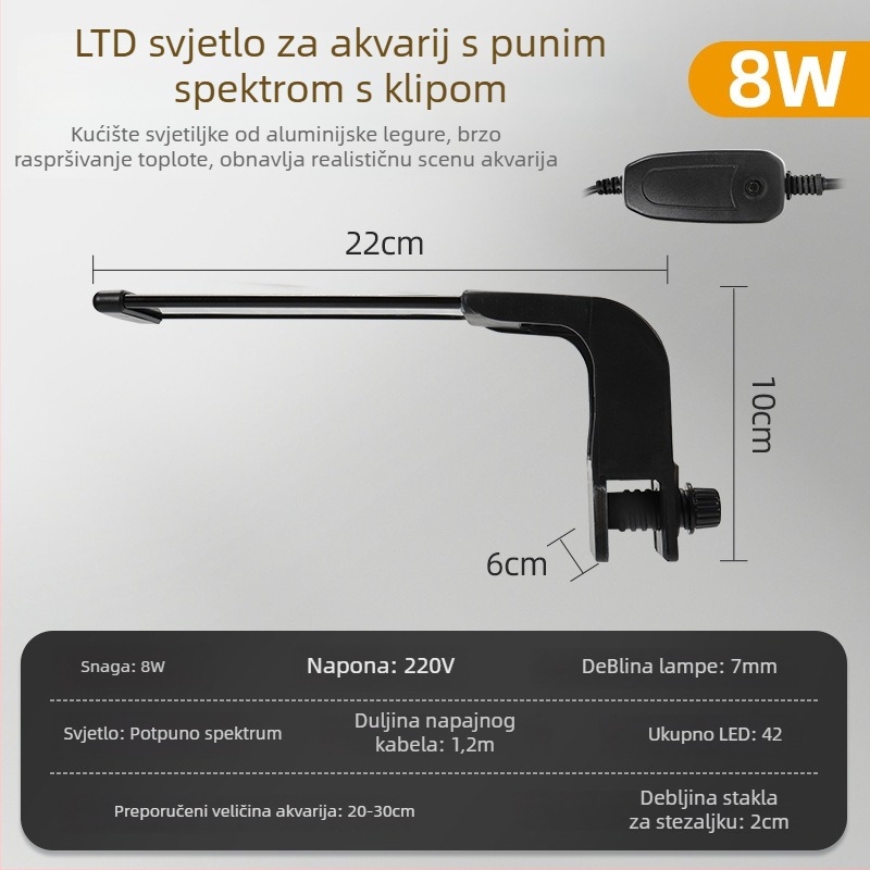 LED akvarijsko klips svjetlo – vodootporno, potpuno spektrum za Betta ribu i vodene biljke, kućište od aluminijske legure