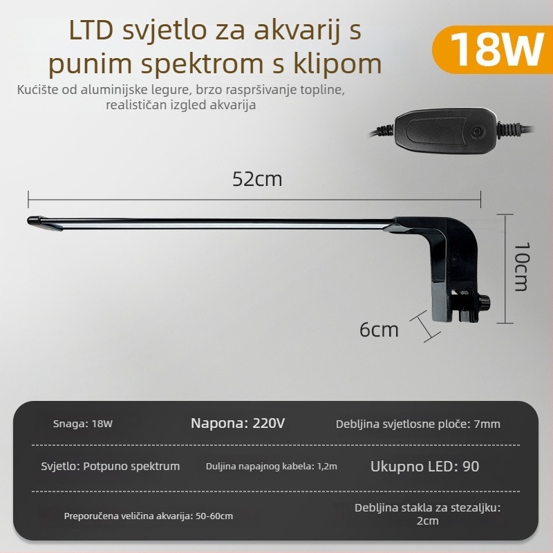 LED akvarijsko klips svjetlo – vodootporno, potpuno spektrum za Betta ribu i vodene biljke, kućište od aluminijske legure