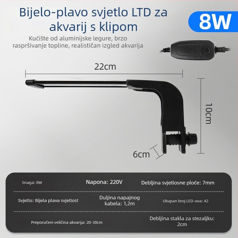 LED akvarijsko klips svjetlo – vodootporno, potpuno spektrum za Betta ribu i vodene biljke, kućište od aluminijske legure