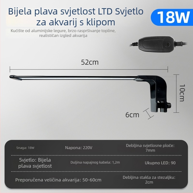 LED akvarijsko klips svjetlo – vodootporno, potpuno spektrum za Betta ribu i vodene biljke, kućište od aluminijske legure