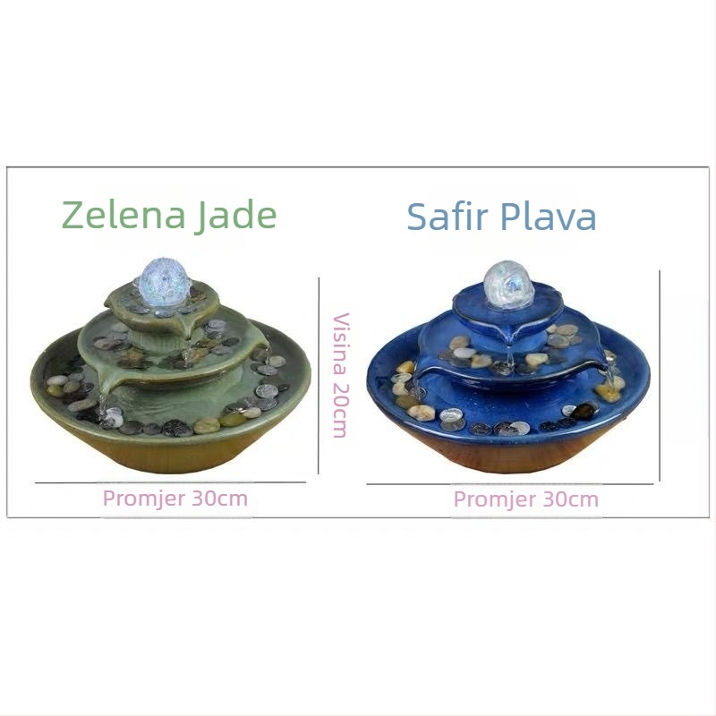 Keramički fontan s tekućom vodom i Feng Shui kotačem, ovlaživač, pastoralni stil, oslikana površina, motiv krajinskog cvijeća, prilagodba dostupna