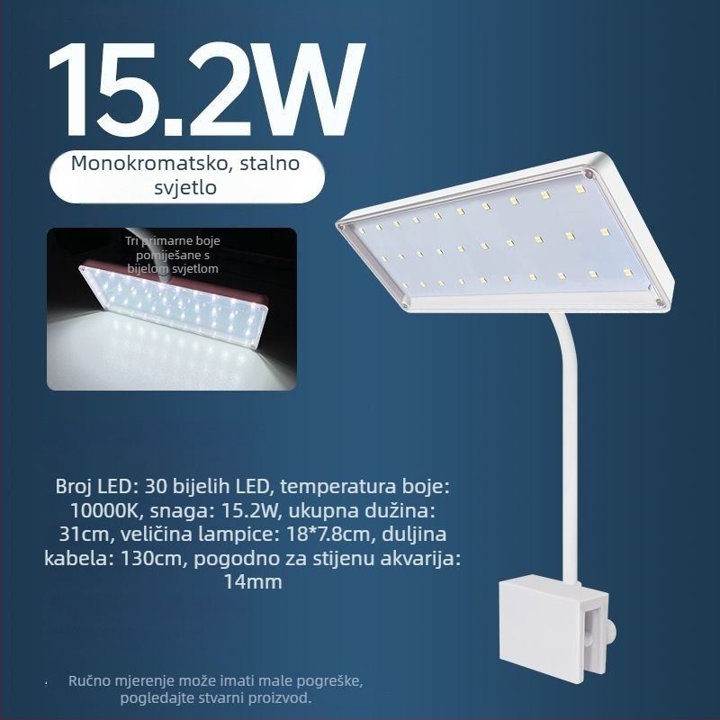 Klip LED svjetlo za akvarij — vodootporno, puni spektar WRGB, višekutni leće za vodene biljke