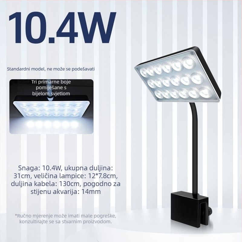 Klip LED svjetlo za akvarij — vodootporno, puni spektar WRGB, višekutni leće za vodene biljke