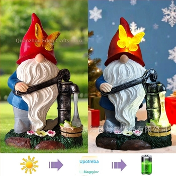 Vrtna gnomska statua sa solarnim noćnim svjetlom – smola, Eden, američki seoski stil