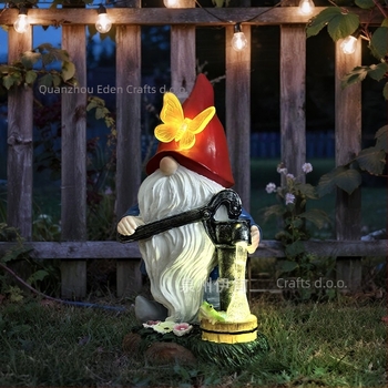 Vrtna gnomska statua sa solarnim noćnim svjetlom – smola, Eden, američki seoski stil