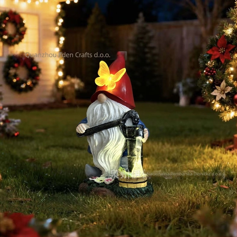 Vrtna gnomska statua sa solarnim noćnim svjetlom – smola, Eden, američki seoski stil