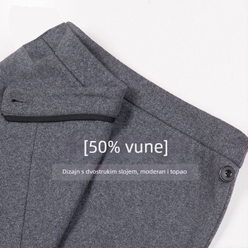 Suknja od vunenog materijala, nepravilni rub, srednja duljina, korejski stil, uski kroj