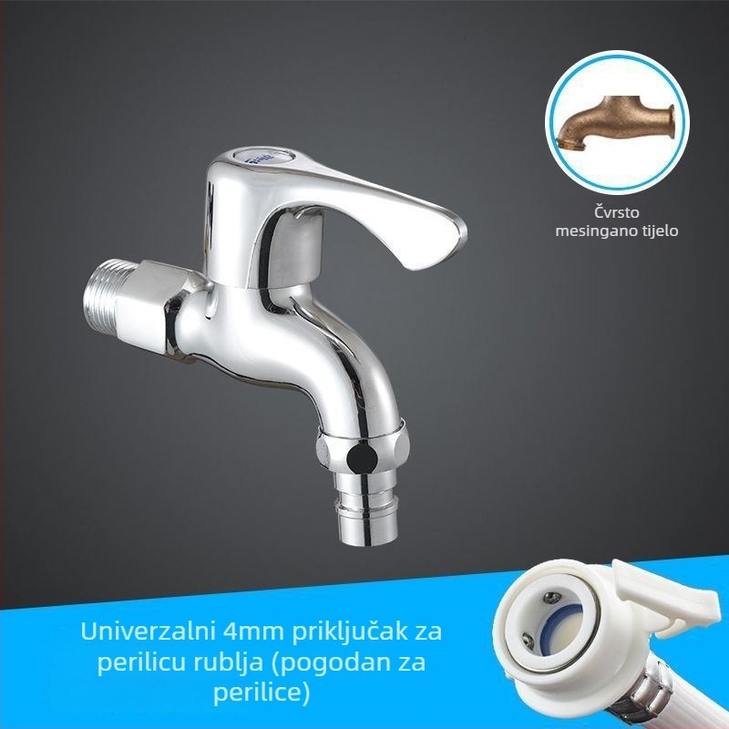 Bakarna višenamjenska slavina za perilicu i sudoper, slavina s brzim otvaranjem, elektroplatinirana površina, moderni minimalistički stil, 1,6 MPa