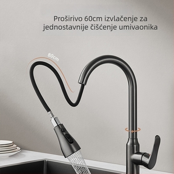 Izvlačni kuhinjski slavine s mesinganim tijelom, keramički uložak, 1/2" ulaz/izlaz, promjer sjedišta ventila 3,5 mm, teleskopna mlaznica