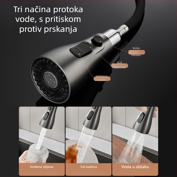 Izvlačni kuhinjski slavine s mesinganim tijelom, keramički uložak, 1/2" ulaz/izlaz, promjer sjedišta ventila 3,5 mm, teleskopna mlaznica