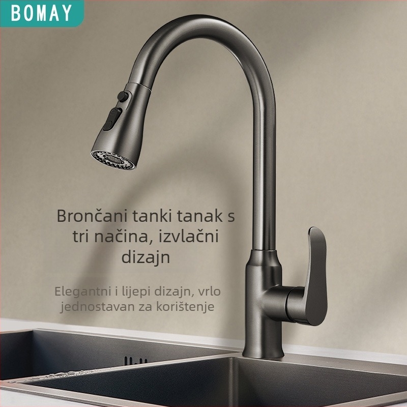 Izvlačni kuhinjski slavine s mesinganim tijelom, keramički uložak, 1/2" ulaz/izlaz, promjer sjedišta ventila 3,5 mm, teleskopna mlaznica