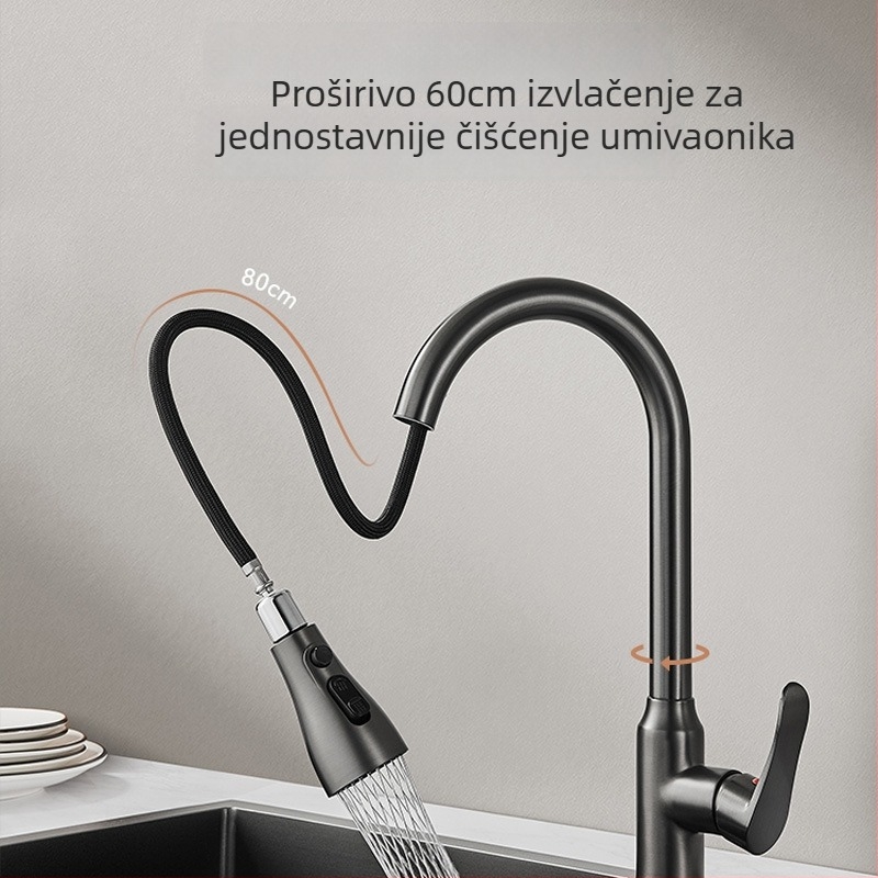 Izvlačni kuhinjski slavine s mesinganim tijelom, keramički uložak, 1/2" ulaz/izlaz, promjer sjedišta ventila 3,5 mm, teleskopna mlaznica