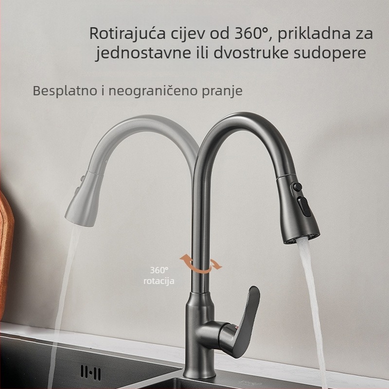 Izvlačni kuhinjski slavine s mesinganim tijelom, keramički uložak, 1/2" ulaz/izlaz, promjer sjedišta ventila 3,5 mm, teleskopna mlaznica