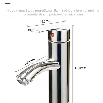 Slavina za umivaonik u kupaoni s toplom i hladnom vodom, od nehrđajućeg čelika 304, keramički disk ventil, podizni mehanizam, montaža na jedan otvor