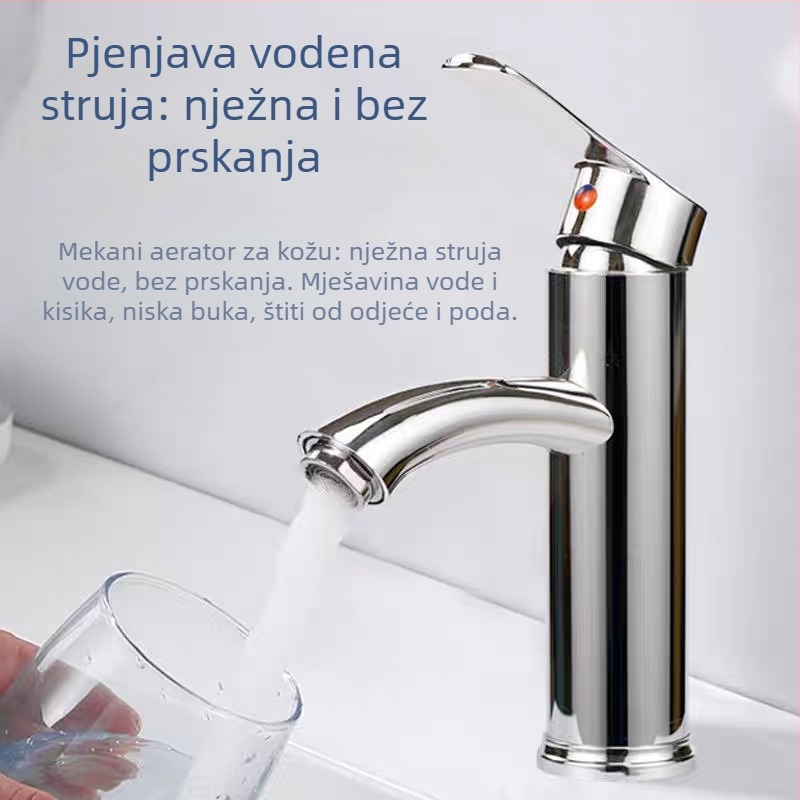 Slavina za umivaonik u kupaoni s toplom i hladnom vodom, od nehrđajućeg čelika 304, keramički disk ventil, podizni mehanizam, montaža na jedan otvor