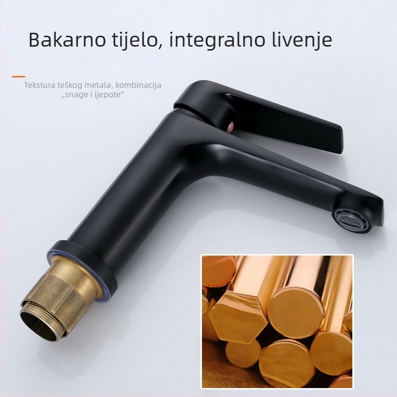 Miješalica za umivaonik s toplom i hladnom vodom – mesing tijelo, keramički kartušni ventil, miješanje, montaža na ploču, 0–60°C radna temperatura