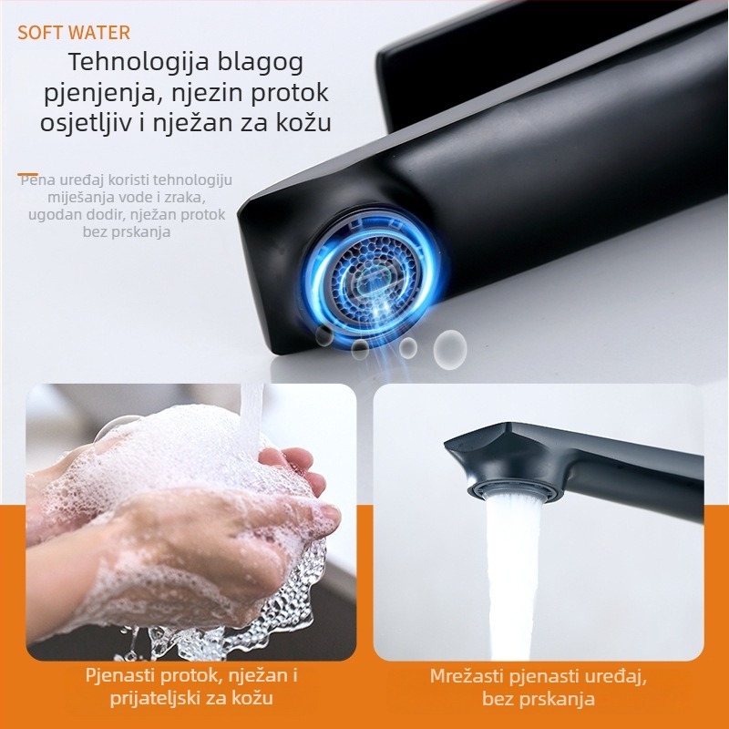 Miješalica za umivaonik s toplom i hladnom vodom – mesing tijelo, keramički kartušni ventil, miješanje, montaža na ploču, 0–60°C radna temperatura