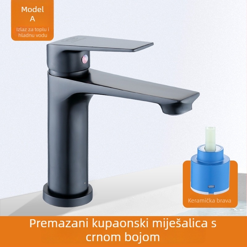 Miješalica za umivaonik s toplom i hladnom vodom – mesing tijelo, keramički kartušni ventil, miješanje, montaža na ploču, 0–60°C radna temperatura