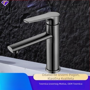 Slavina od nehrđajućeg čelika za umivaonik, toplu i hladnu vodu, keramički kartridž, jednostruki spoj, elektro-polirana završna obrada, model 40499Q/D