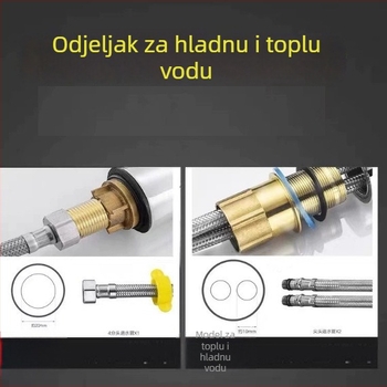 Slavina od nehrđajućeg čelika za umivaonik, toplu i hladnu vodu, keramički kartridž, jednostruki spoj, elektro-polirana završna obrada, model 40499Q/D