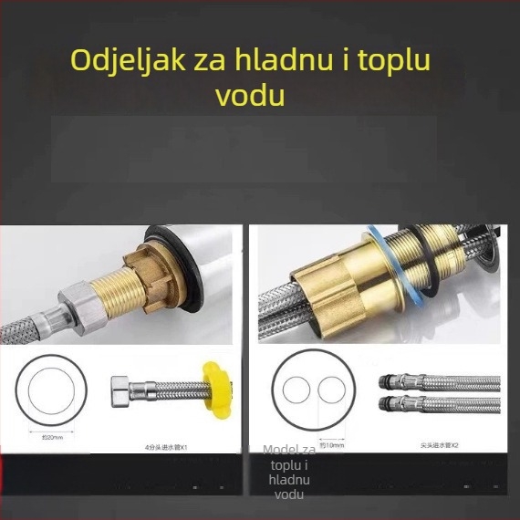 Slavina od nehrđajućeg čelika za umivaonik, toplu i hladnu vodu, keramički kartridž, jednostruki spoj, elektro-polirana završna obrada, model 40499Q/D